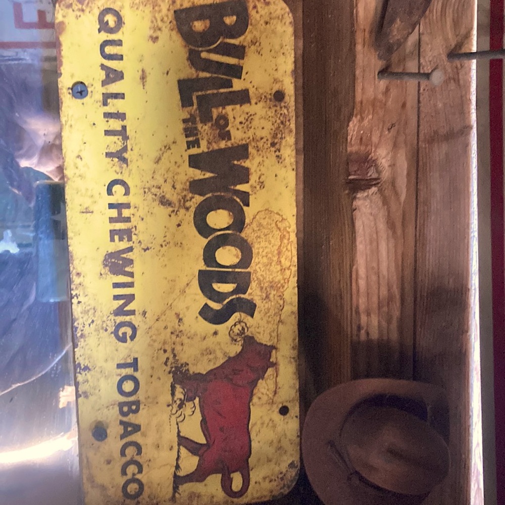 Barn find very Rare antique Bull of the Woods Metal not tin tabbaco sign.